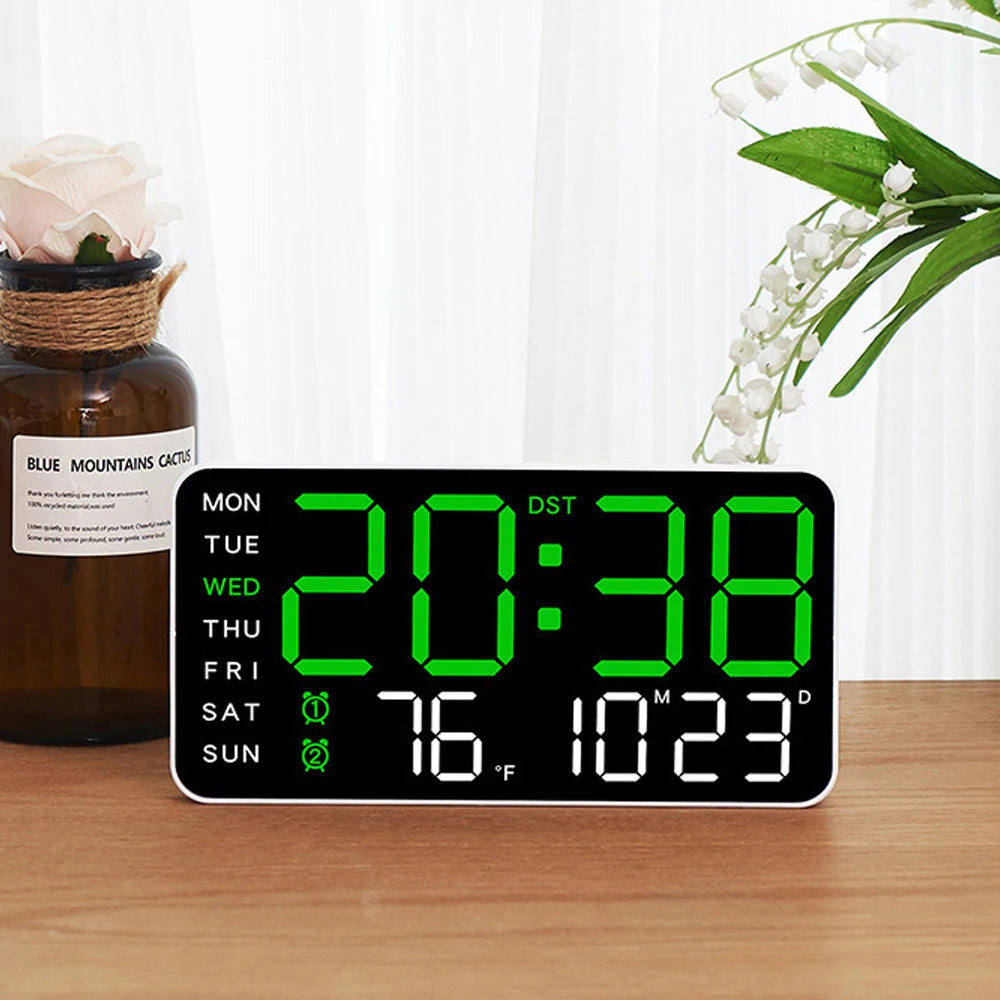 Large LED Wall Clock with Temp & Date