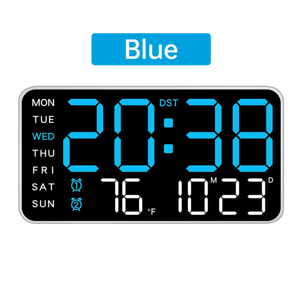 Large LED Wall Clock with Temp & Date