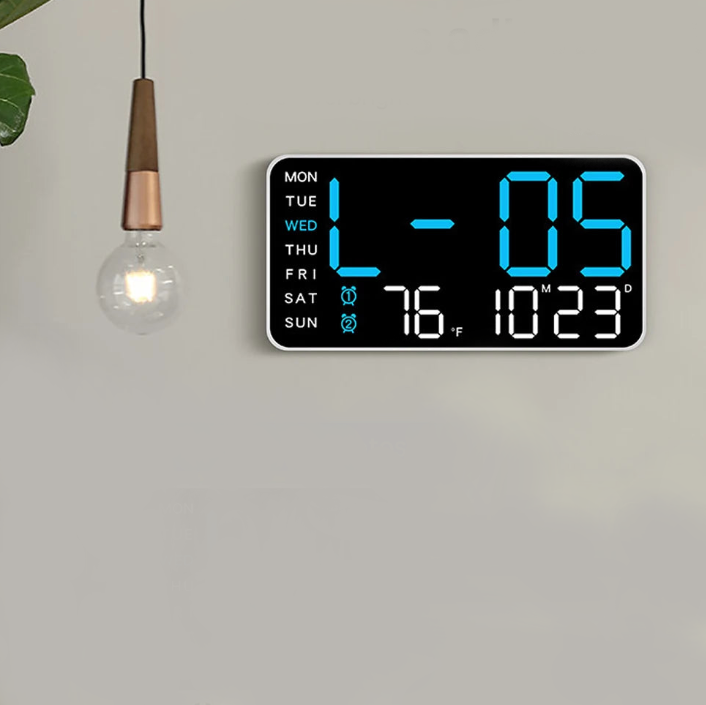 Large LED Wall Clock with Temp & Date