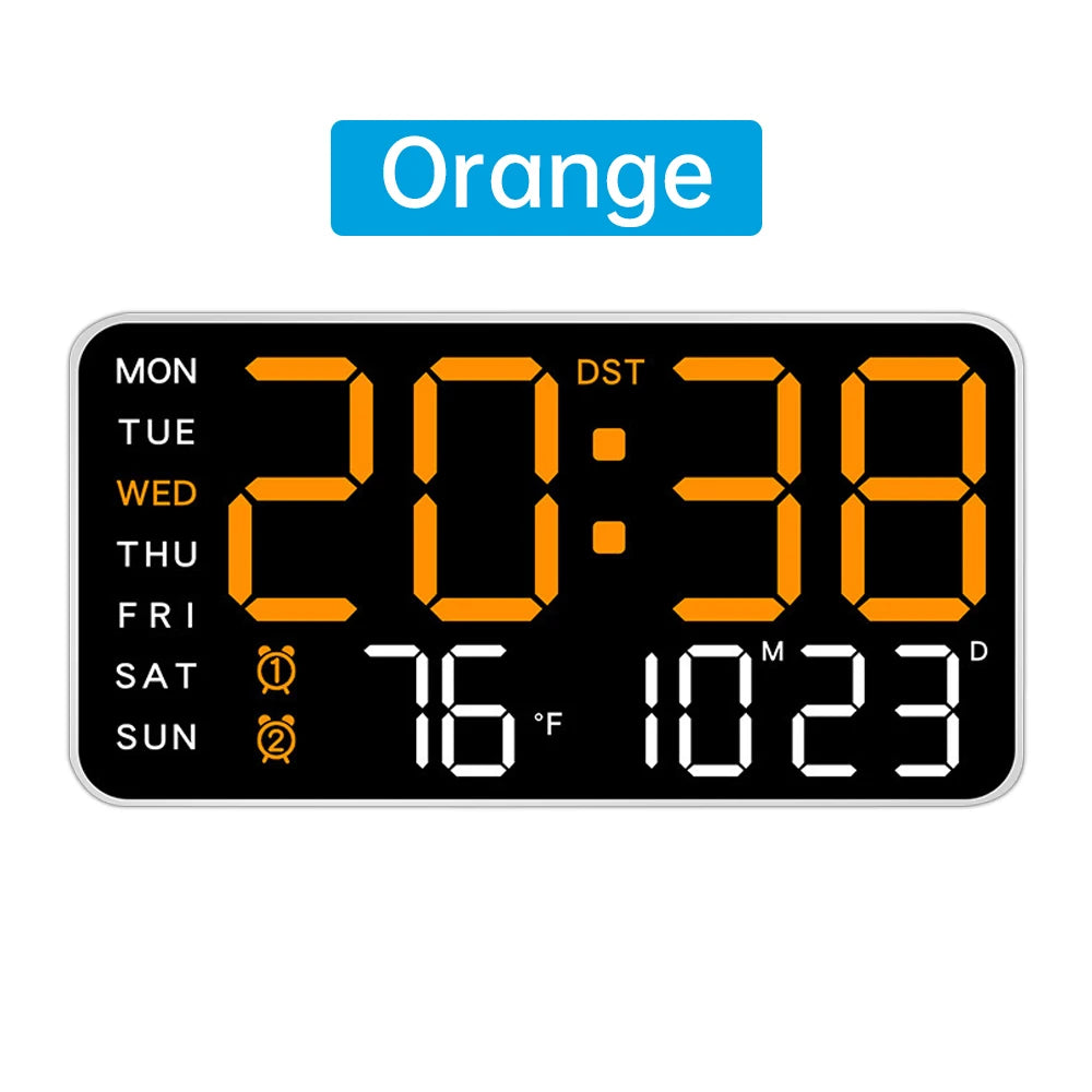 Large LED Wall Clock with Temp & Date