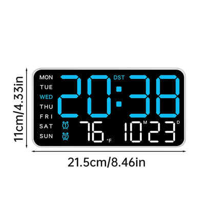 Large LED Wall Clock with Temp & Date
