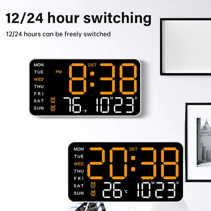 Large LED Wall Clock with Temp & Date