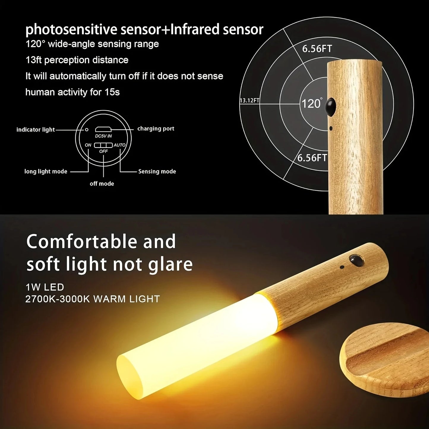 LED Wood USB Night Light Magnetic Lamp