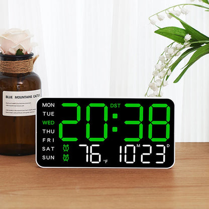 Large LED Wall Clock with Temp & Date