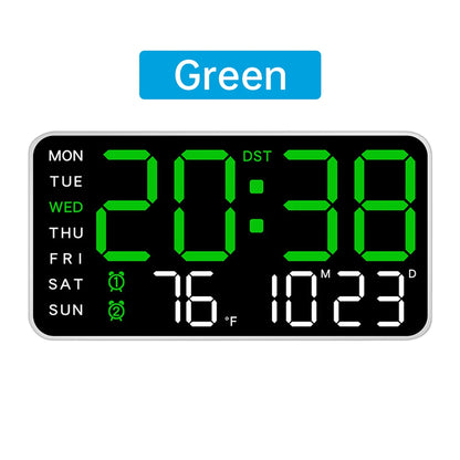 Large LED Wall Clock with Temp & Date